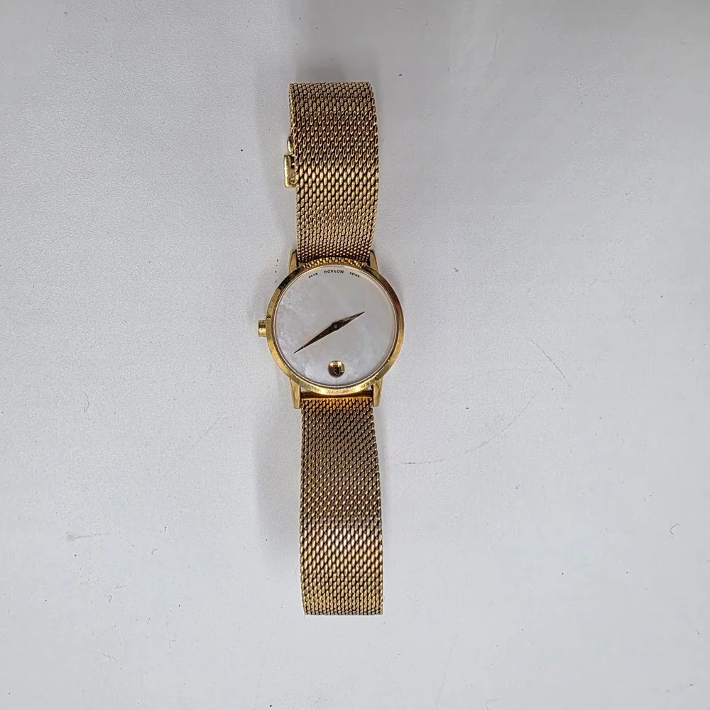 Movado Museum Gold Mother of Pearl Dial Mesh Bracelet Watch 07.3.36.1464